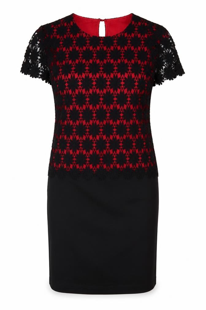 Debenhams Womens Bodycon Dress Size 8 Red Floral Knee Length Crew Neck - front view