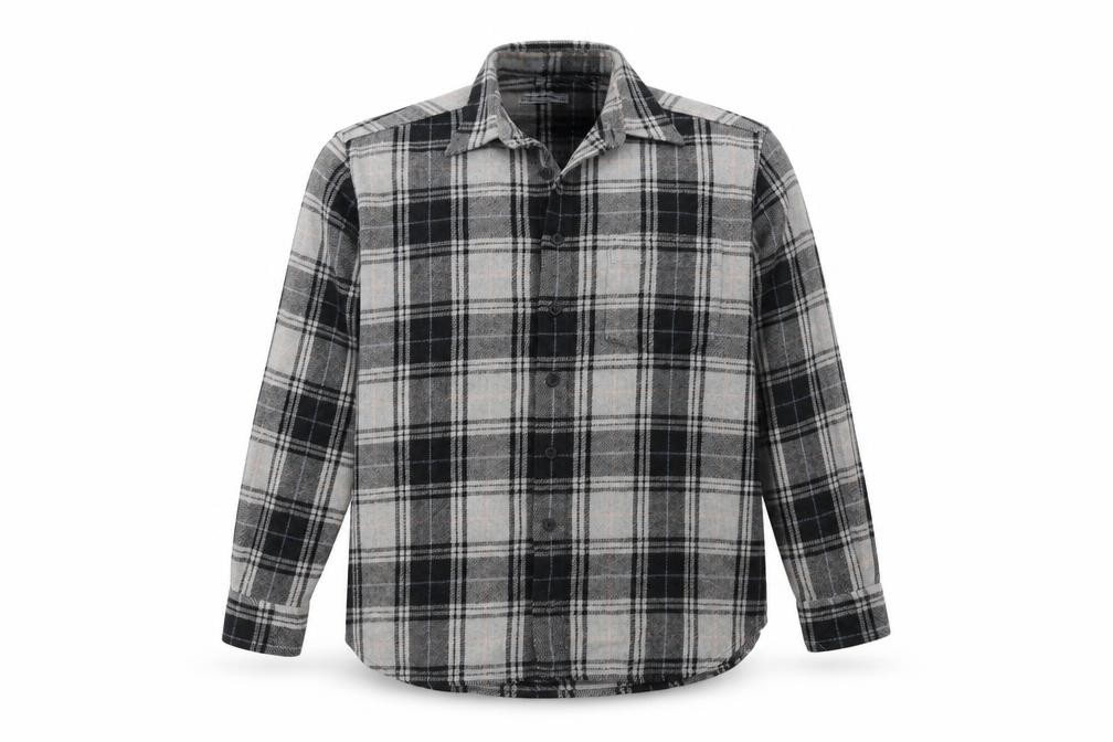 Le Frog Mens Button-Up Size M Grey Check Collared Long Sleeve - front view