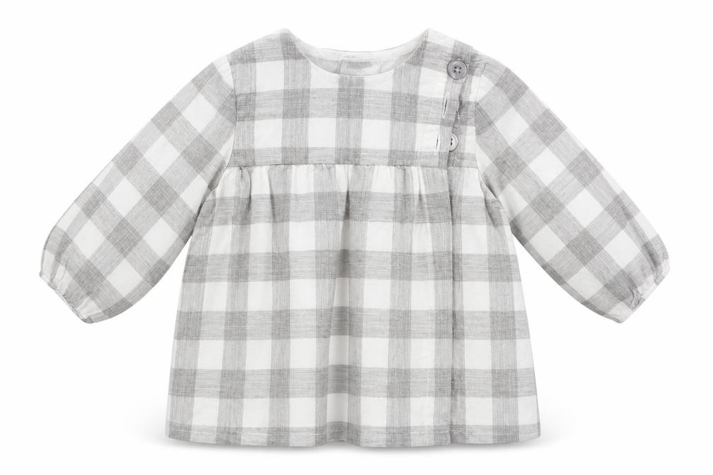 mamas & papas Girls A-Line Dress Size 3-6 Months Grey Check Knee Length - front view