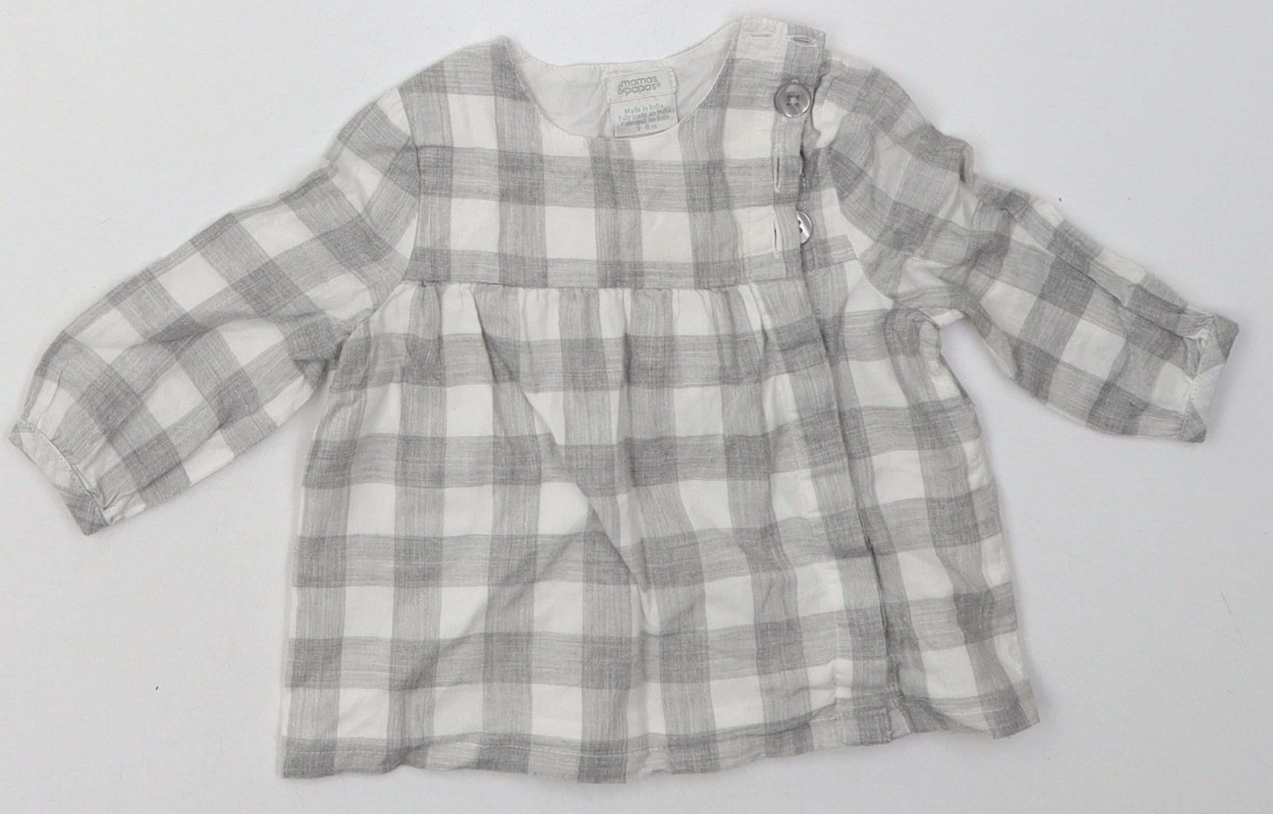 mamas & papas Girls A-Line Dress Size 3-6 Months Grey Check Knee Length - reverse view