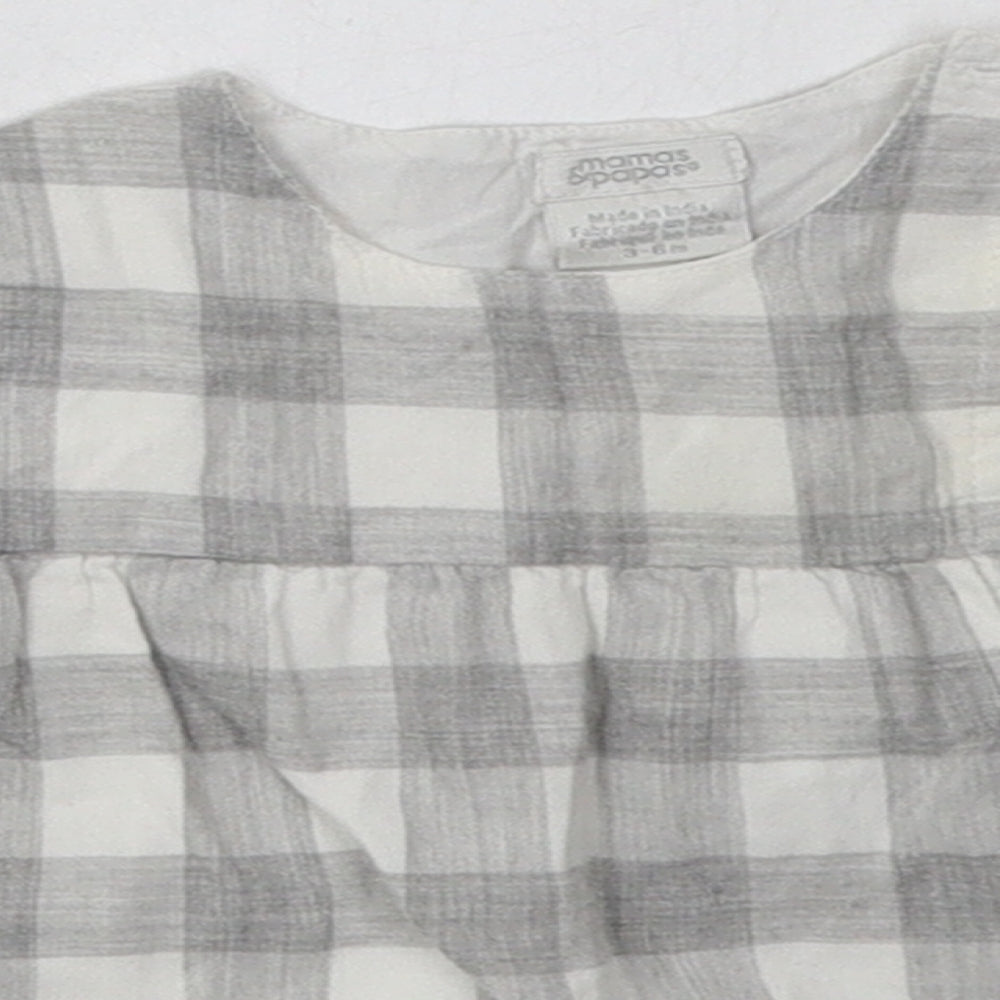 mamas & papas Girls A-Line Dress Size 3-6 Months Grey Check Knee Length - close detail