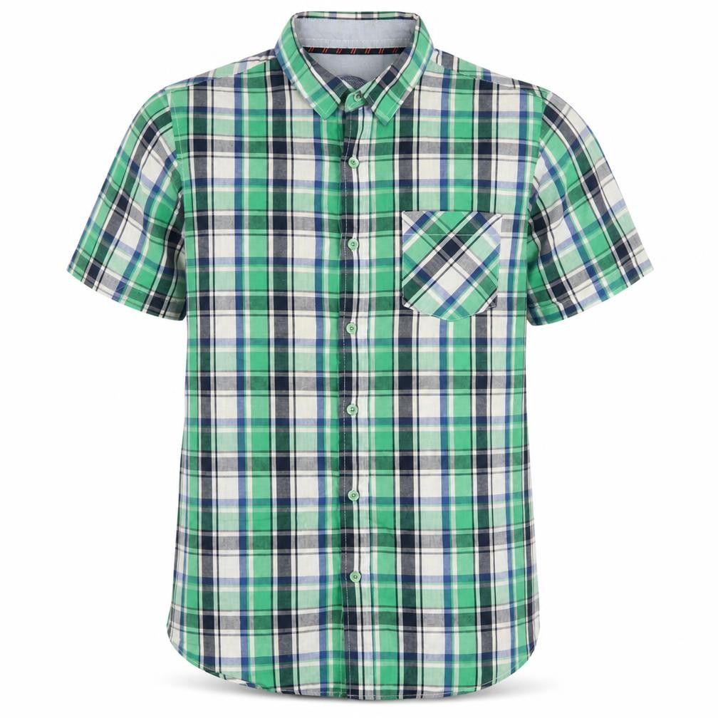 Brave Soul Mens Button-Up Size M Green Check Collared Short Sleeve - front view