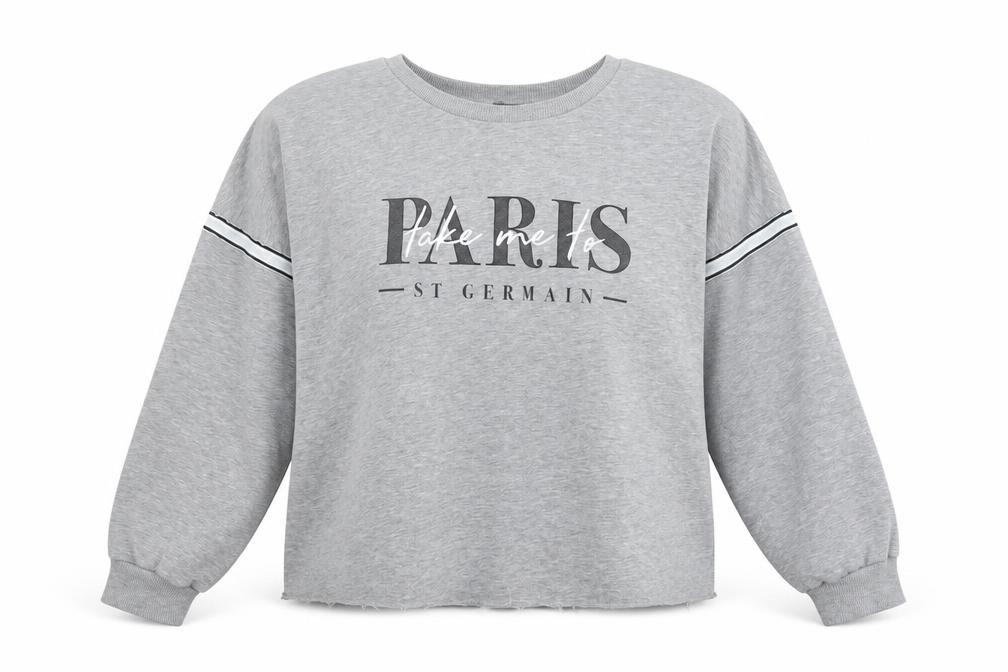 Primark Womens Pullover Sweatshirt Size L Grey Paris Long Sleeve - front view