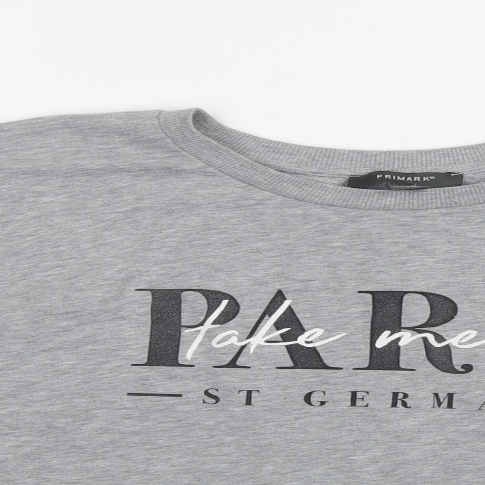 Primark Womens Pullover Sweatshirt Size L Grey Paris Long Sleeve - close detail