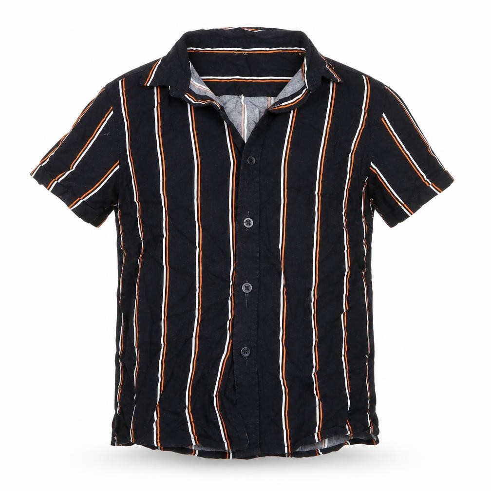 George Boys Basic Button-Up Size 7 Years Blue Striped Collared Short Sleeve - front view