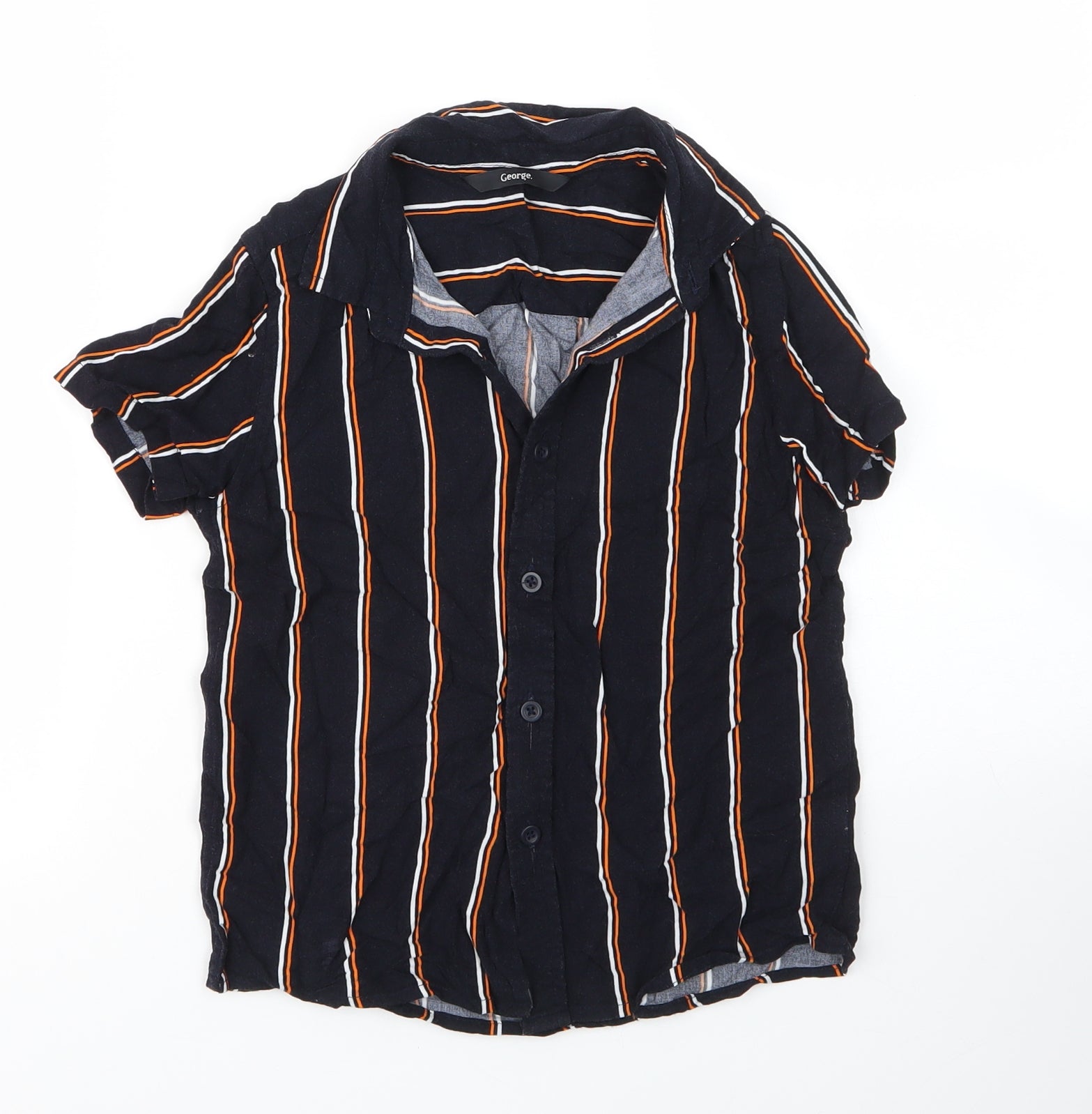 George Boys Basic Button-Up Size 7 Years Blue Striped Collared Short Sleeve - reverse view