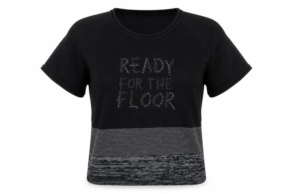 Womens Pool Size M Pullover Jumper Black Round Neck Short Sleeve - front view