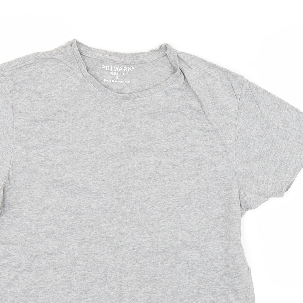 Primark Boys Basic T-Shirt Size S Grey Round Neck Short Sleeve - close detail