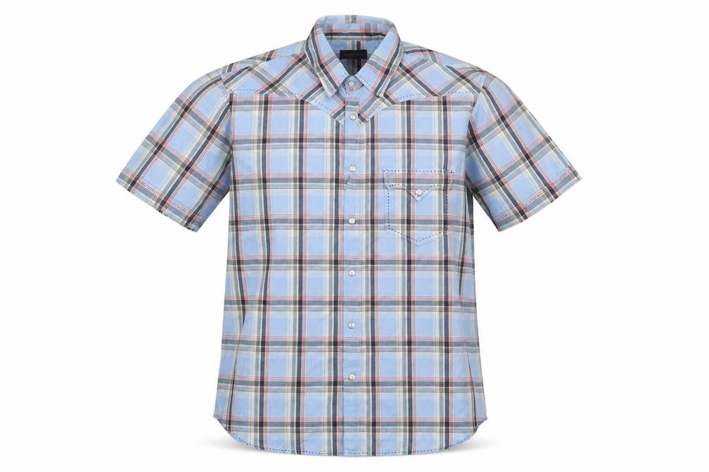 Burton Mens Button-Up Size L Blue Check Collared Short Sleeve - front view