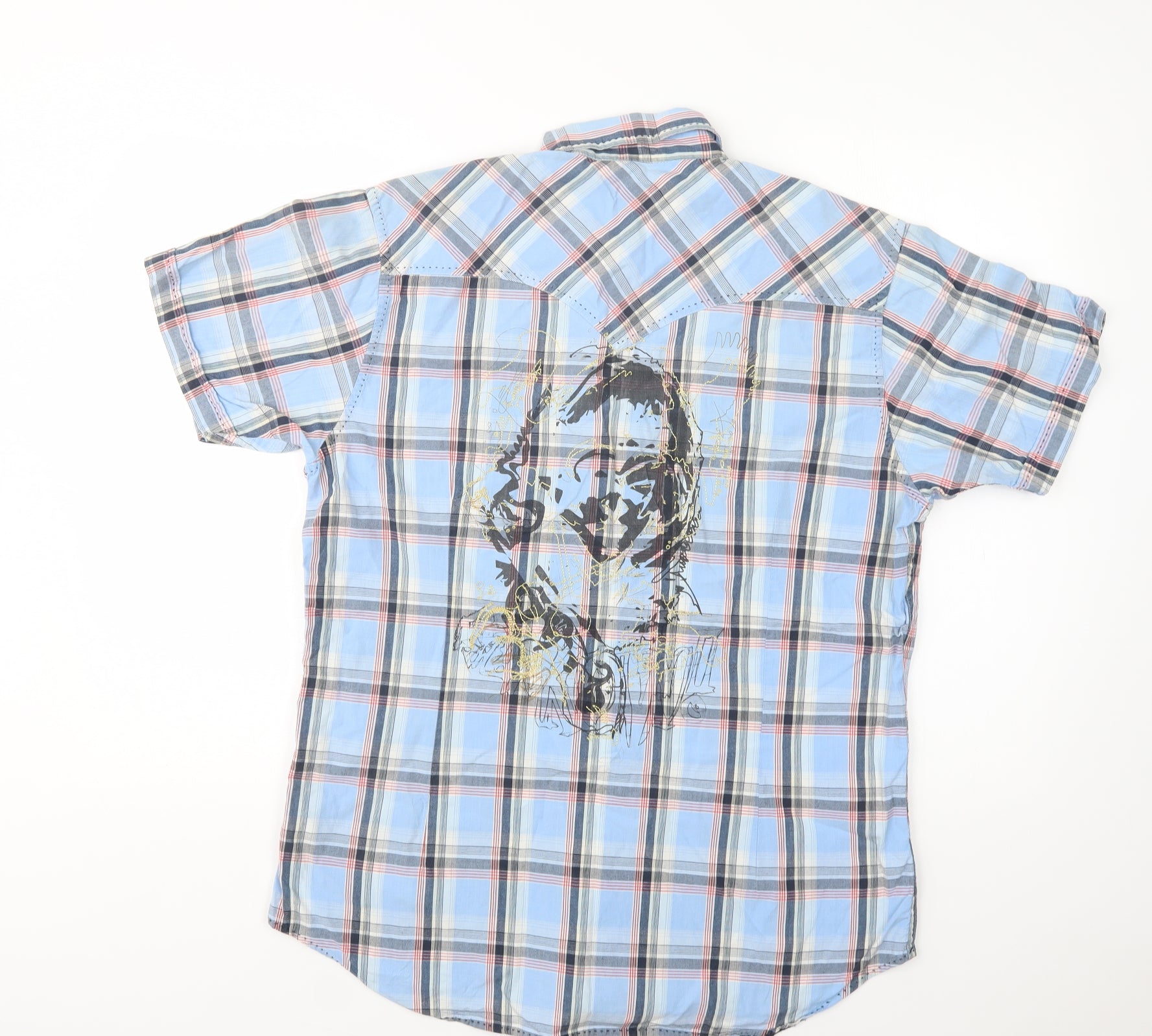Burton Mens Button-Up Size L Blue Check Collared Short Sleeve - label detail