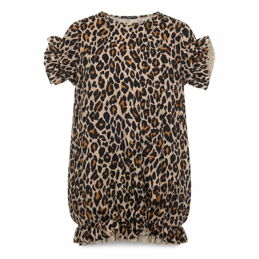 I Saw It First Womens T-Shirt Dress Size 6 Brown Animal Print Short Crew Neck - front view