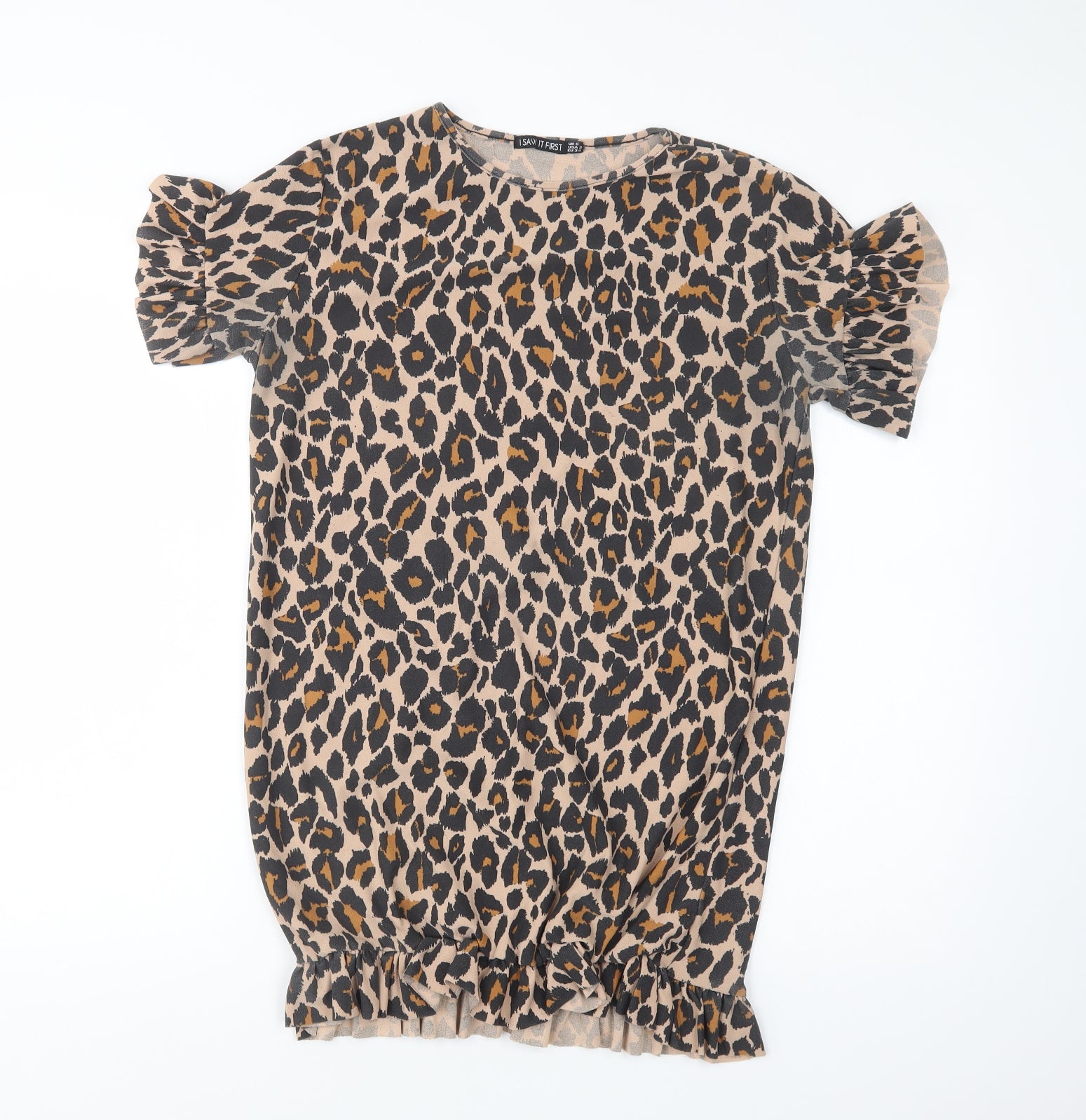 I Saw It First Womens T-Shirt Dress Size 6 Brown Animal Print Short Crew Neck - reverse view