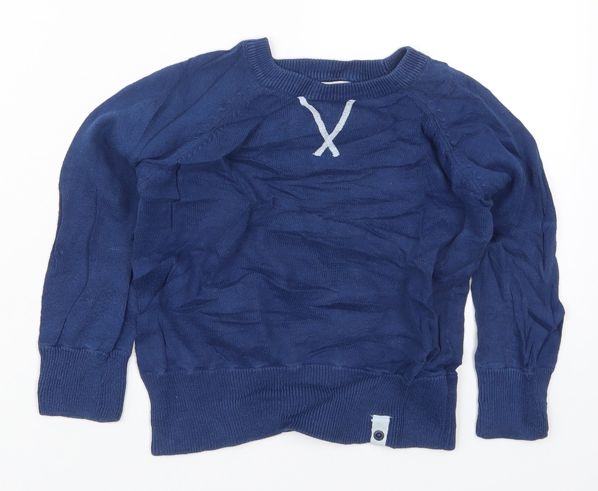 Boys Vertbaudet Size 4 Years Pullover Jumper Blue Round Neck Long Sleeve - reverse view