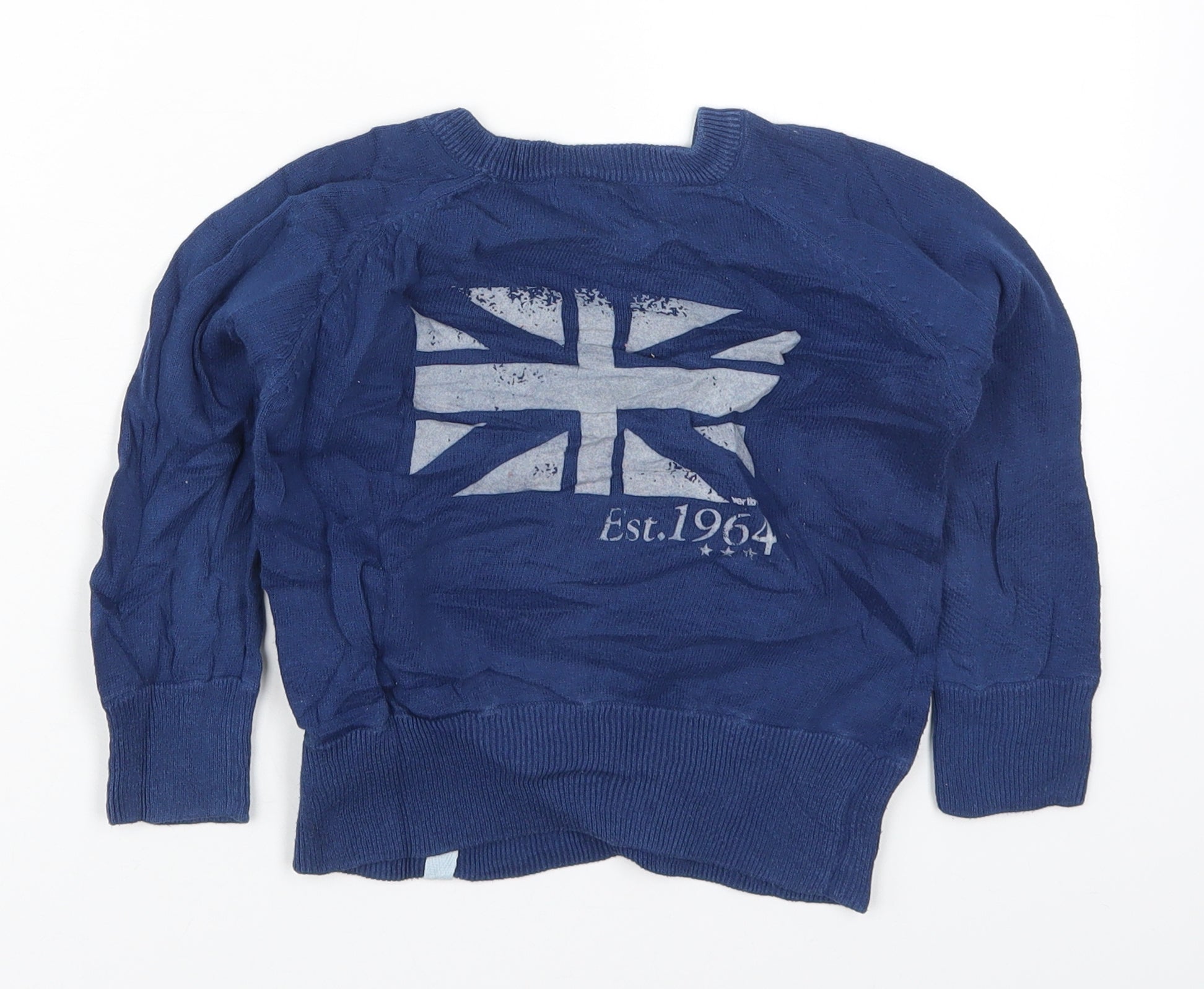 Boys Vertbaudet Size 4 Years Pullover Jumper Blue Round Neck Long Sleeve - label detail