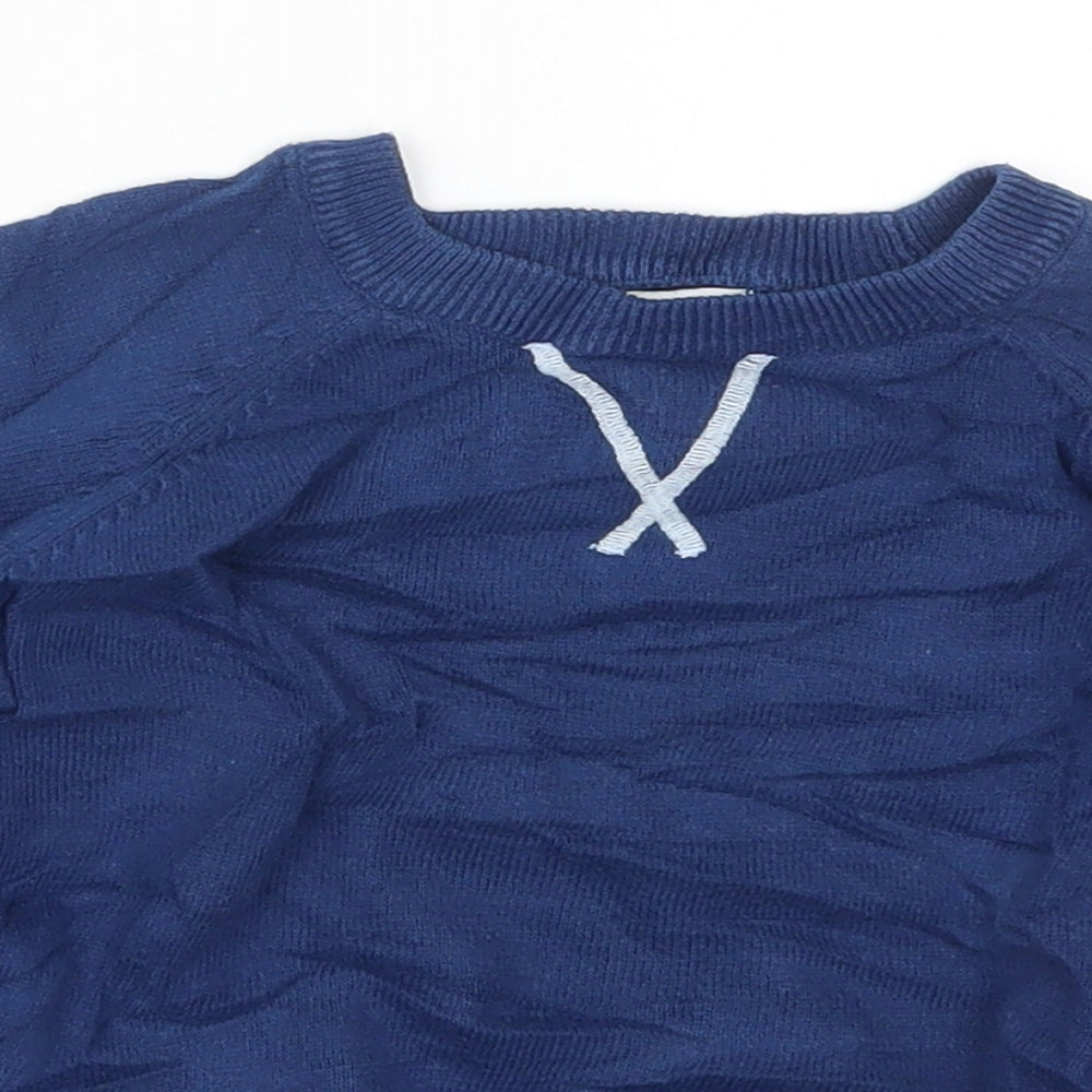 Boys Vertbaudet Size 4 Years Pullover Jumper Blue Round Neck Long Sleeve - close detail