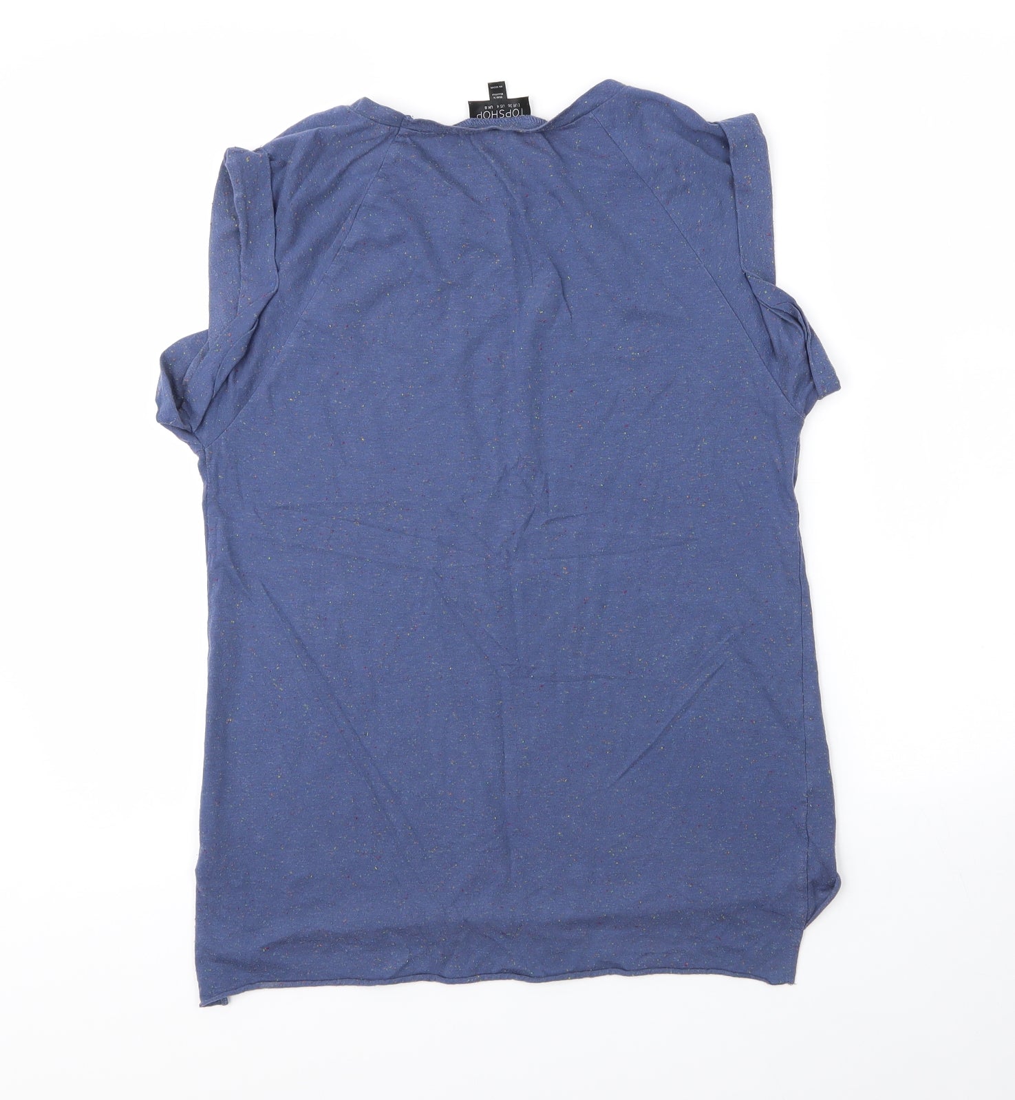 Topshop Womens Basic T-Shirt Size 8 Blue Round Neck Sleeveless - label detail