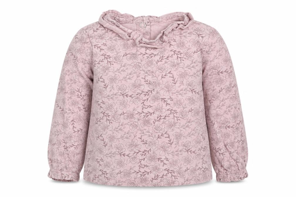 TU Girls Basic T-Shirt Size 9-12 Months Purple Floral Round Neck Long Sleeve - front view