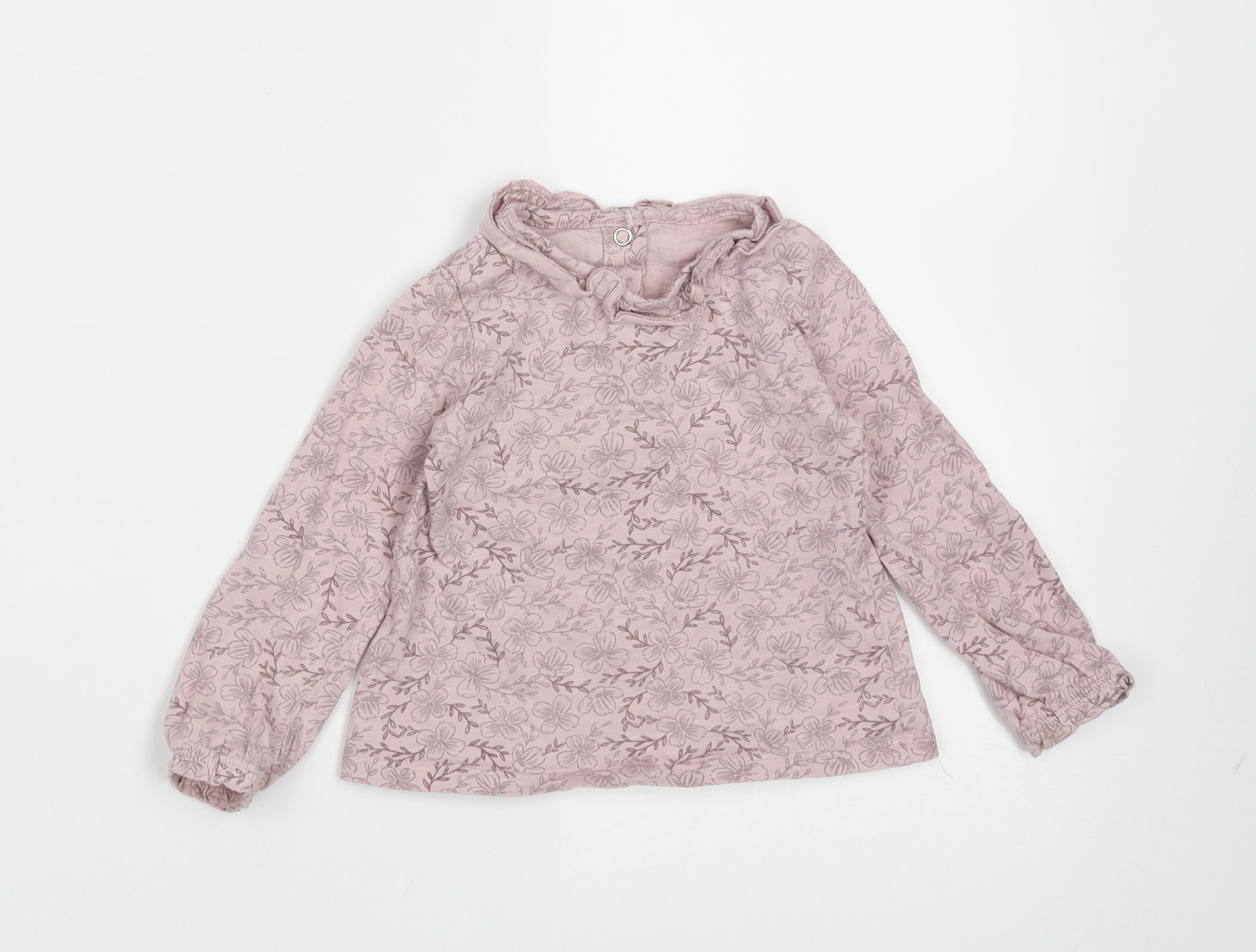 TU Girls Basic T-Shirt Size 9-12 Months Purple Floral Round Neck Long Sleeve - reverse view