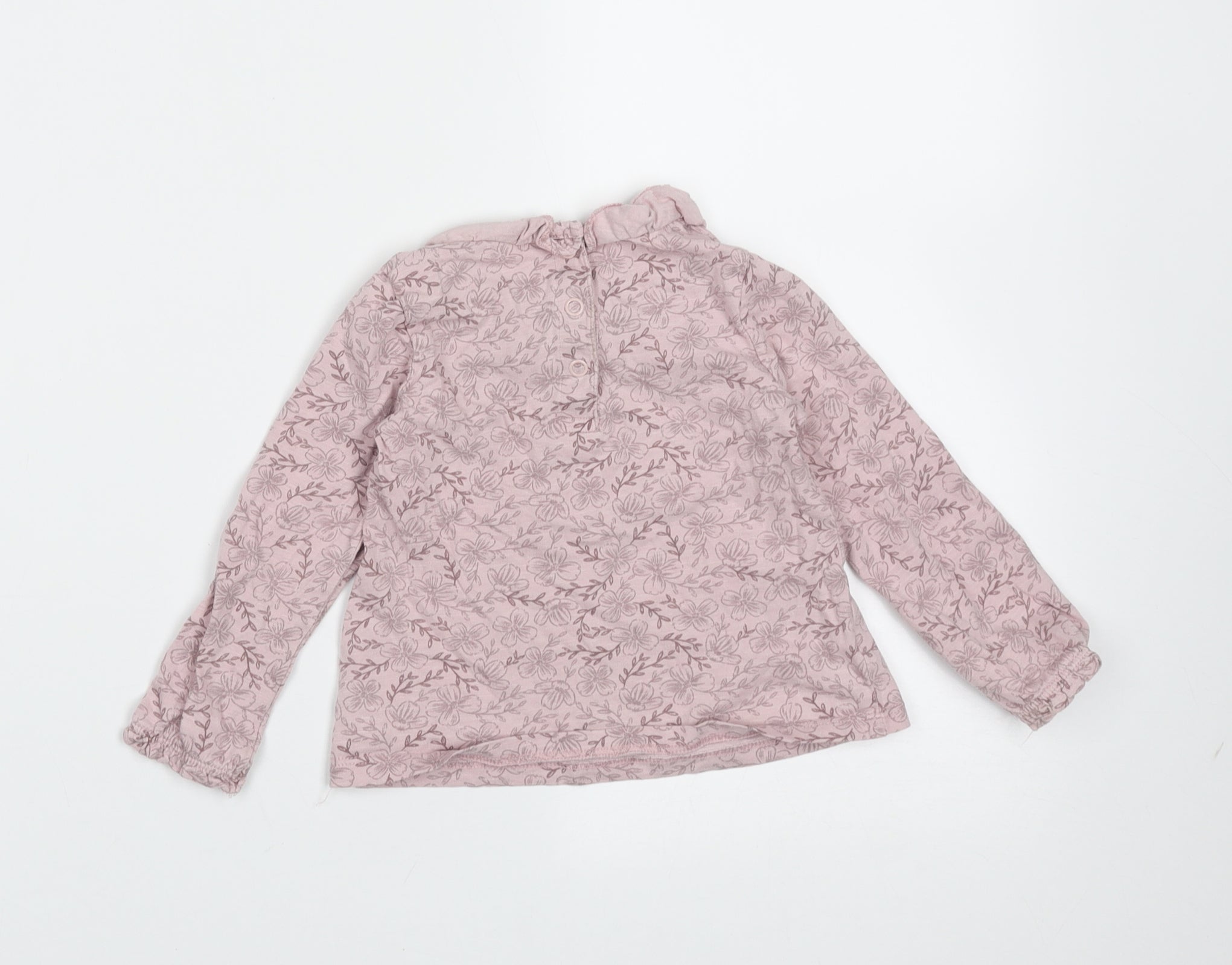 TU Girls Basic T-Shirt Size 9-12 Months Purple Floral Round Neck Long Sleeve - label detail