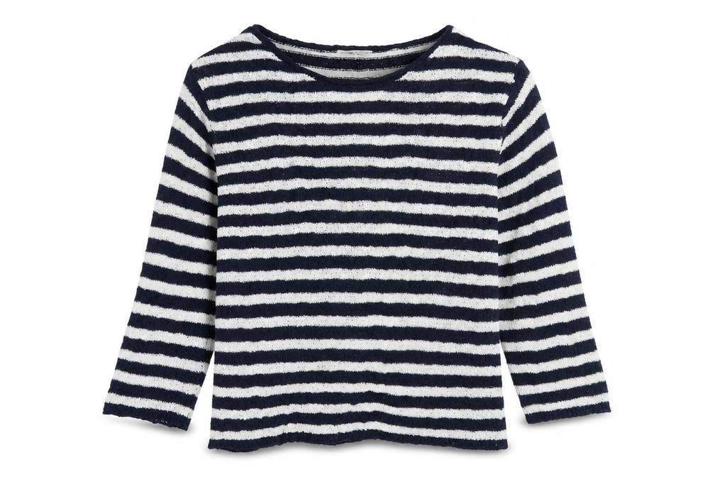 Comma Womens Pullover Jumper Size 36 Blue Round Neck Striped Long Sleeve - front view