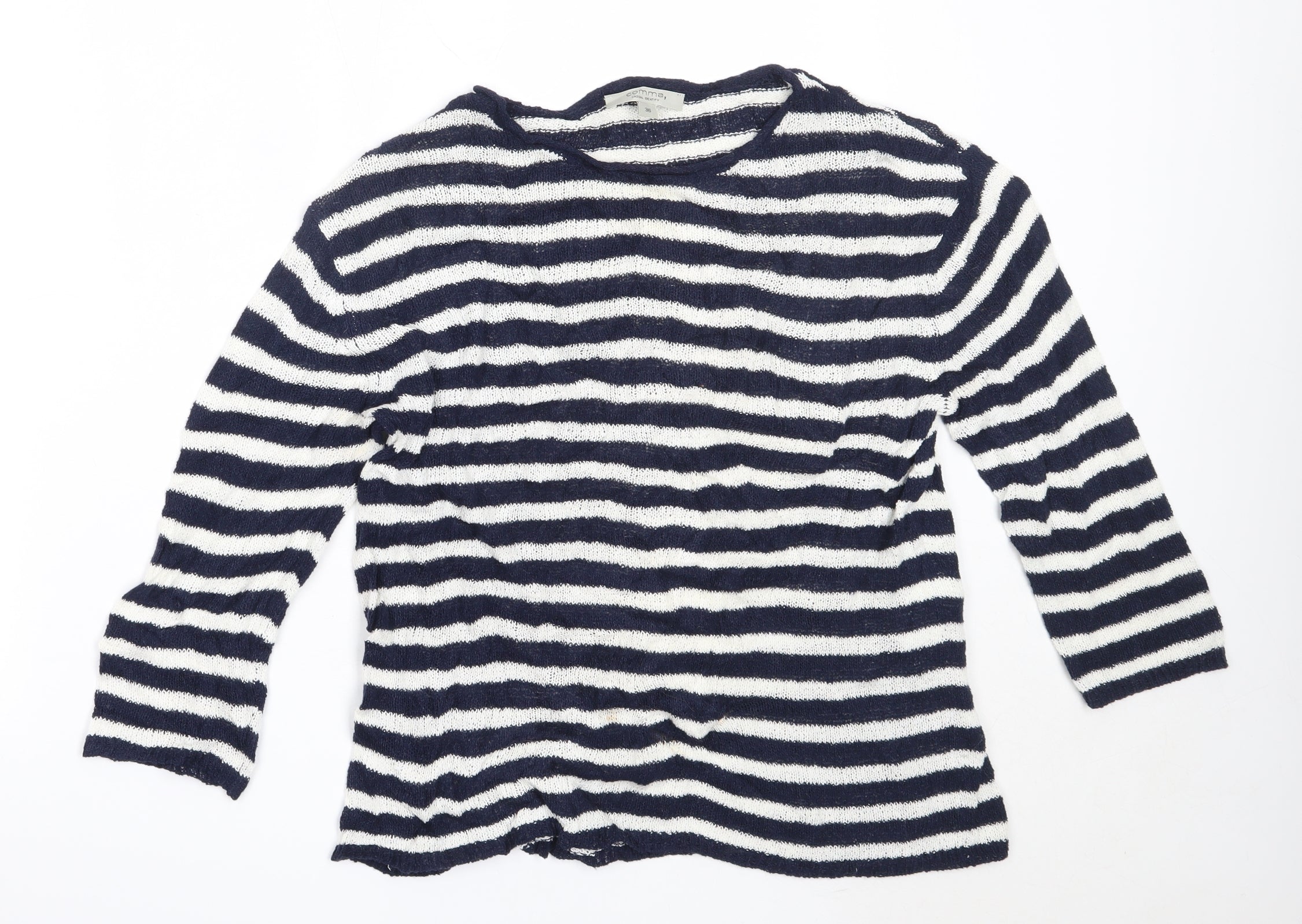 Comma Womens Pullover Jumper Size 36 Blue Round Neck Striped Long Sleeve - reverse view