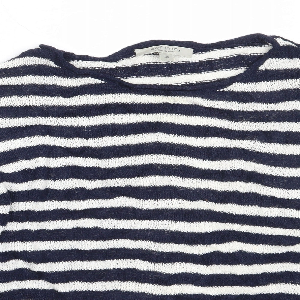 Comma Womens Pullover Jumper Size 36 Blue Round Neck Striped Long Sleeve - close detail