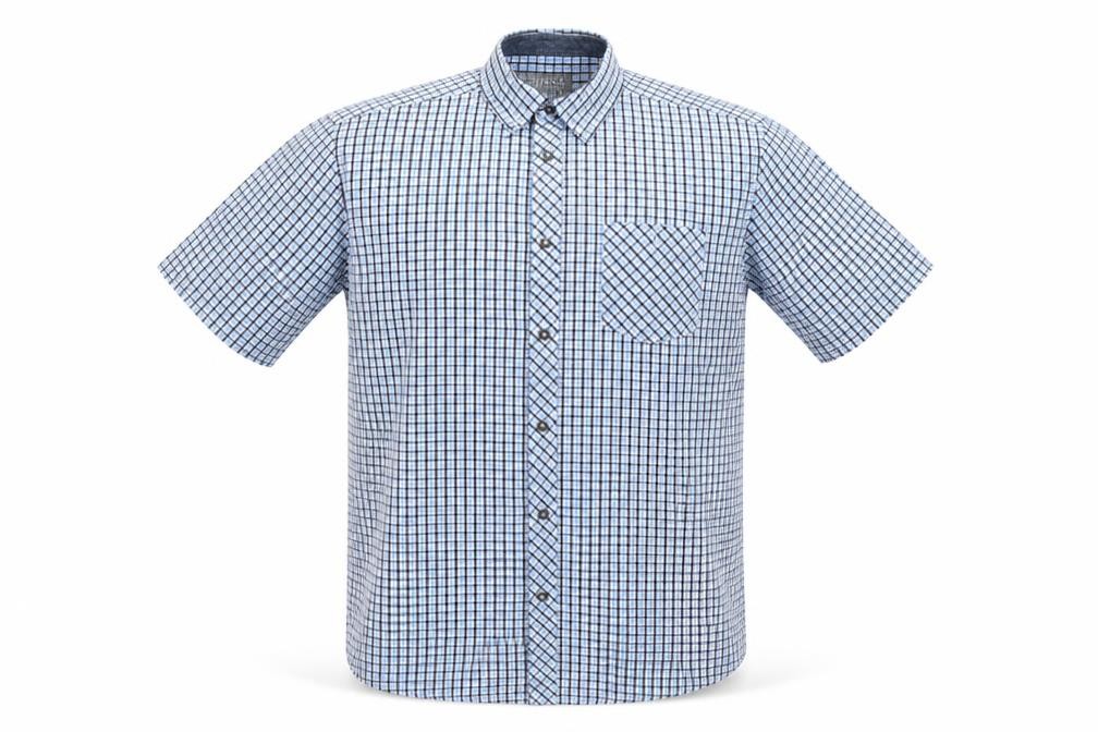 Originals Mens Button-Up Size L Blue Check Collared Short Sleeve - front view