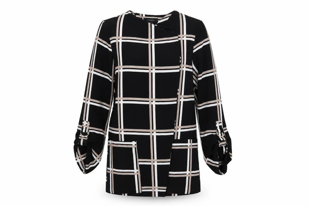 Primark Womens Overcoat Blazer Size 10 Black Check Short Open - front view