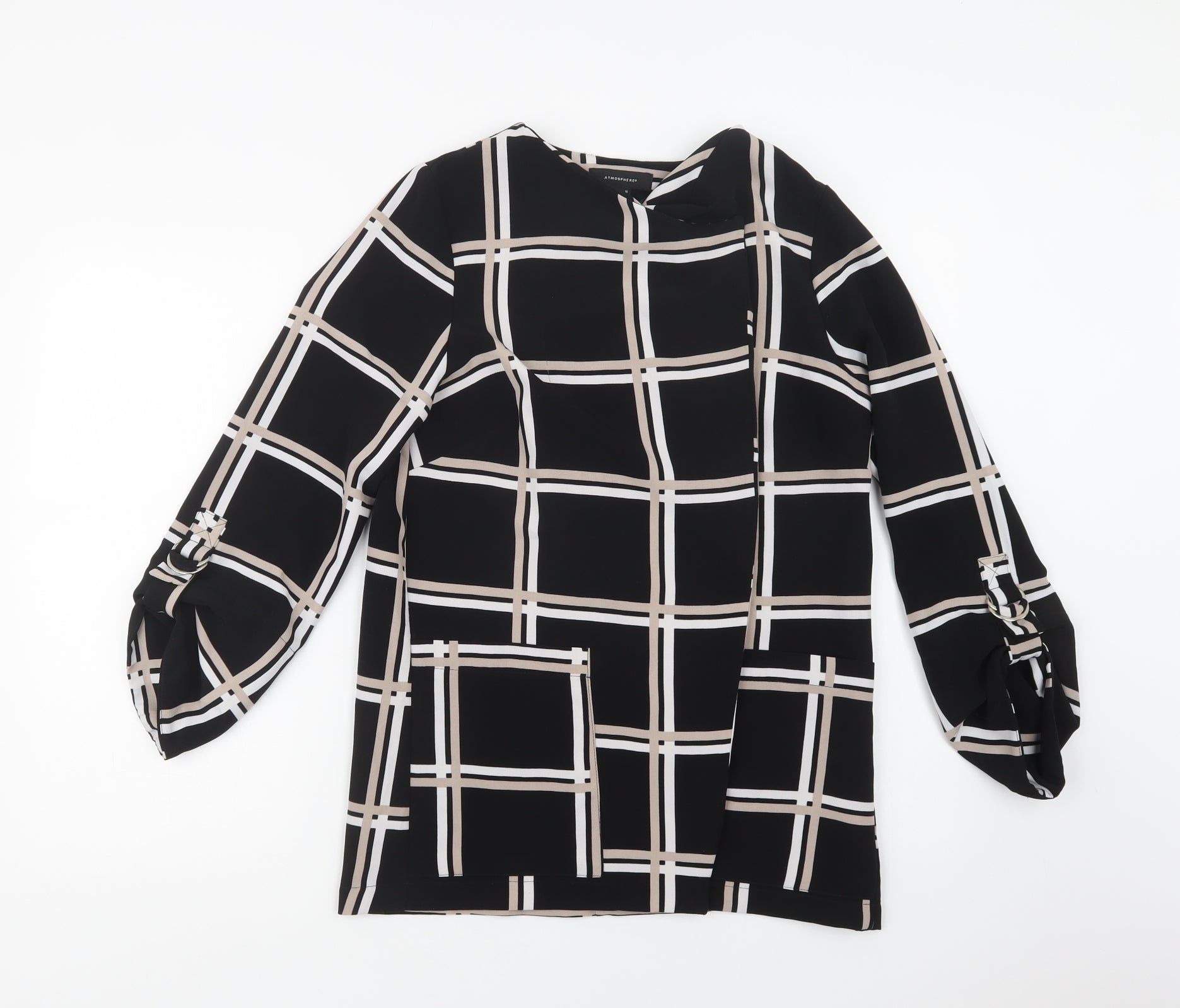Primark Womens Overcoat Blazer Size 10 Black Check Short Open - reverse view