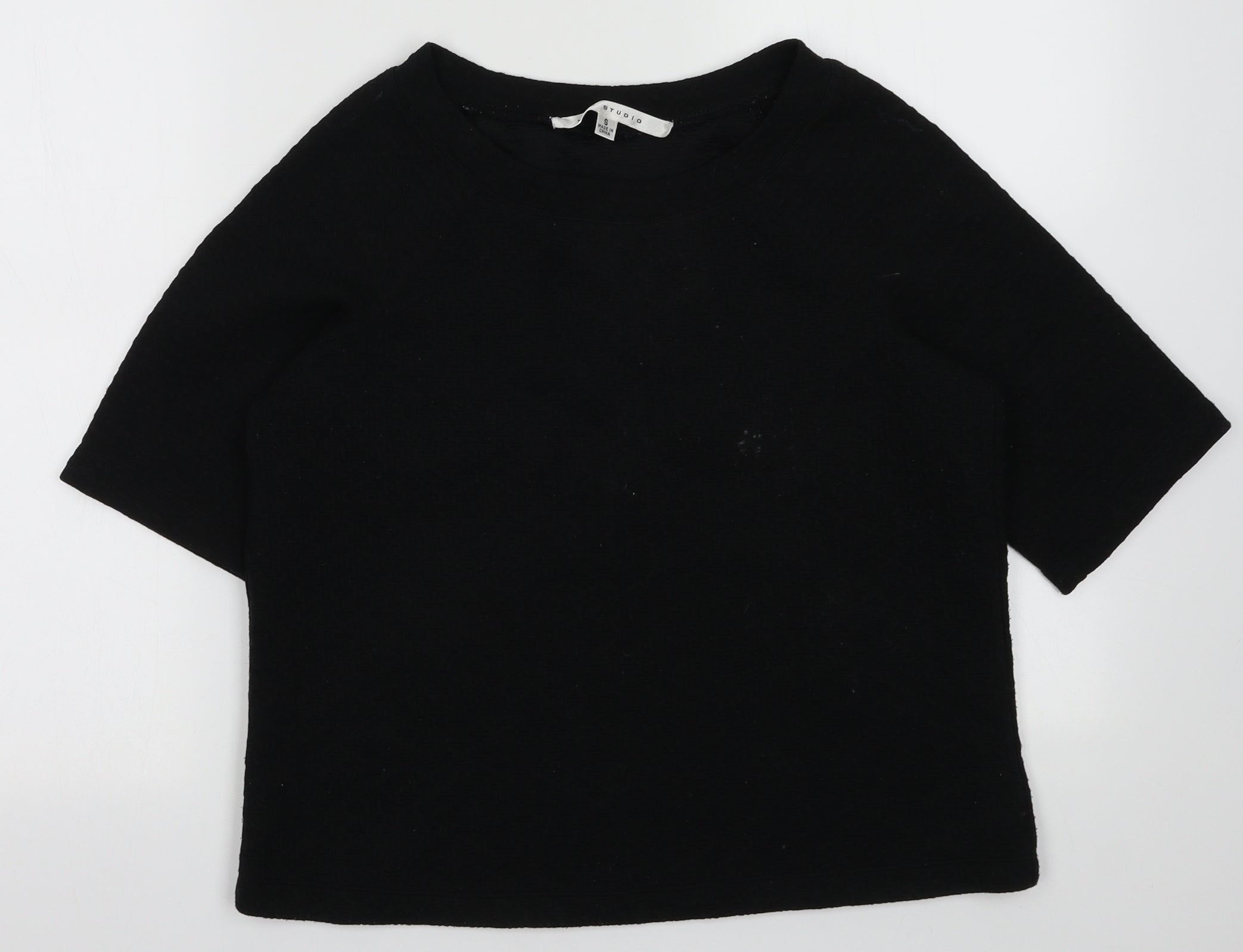 Max Studio Womens Pullover Sweatshirt Size S Black Short Sleeve - reverse view