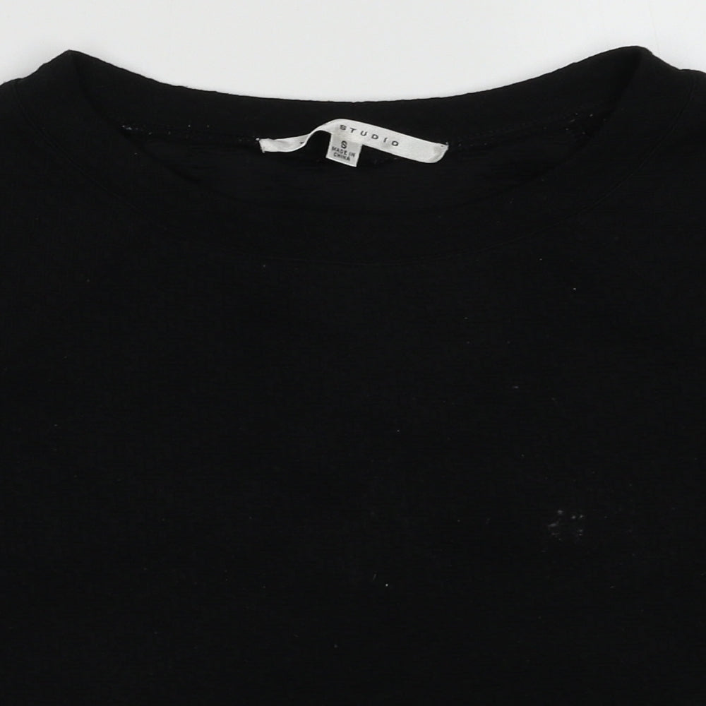 Max Studio Womens Pullover Sweatshirt Size S Black Short Sleeve - close detail