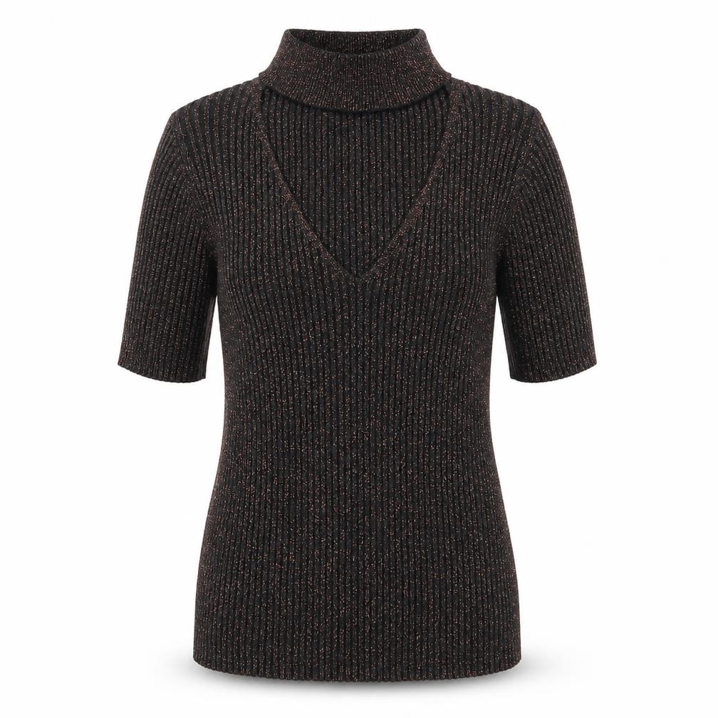 New Look Womens Basic Blouse Size 8 Black V-Neck Short Sleeve - front view