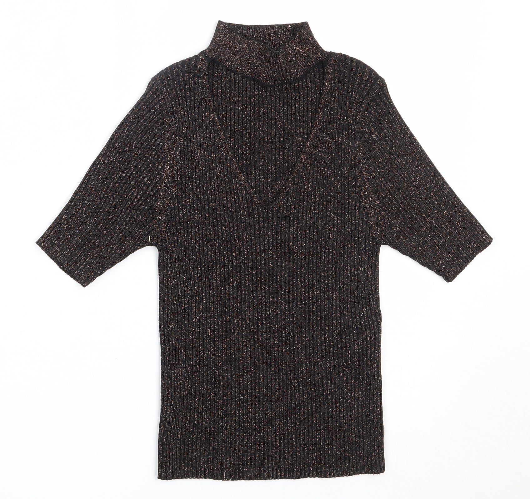New Look Womens Basic Blouse Size 8 Black V-Neck Short Sleeve - reverse view