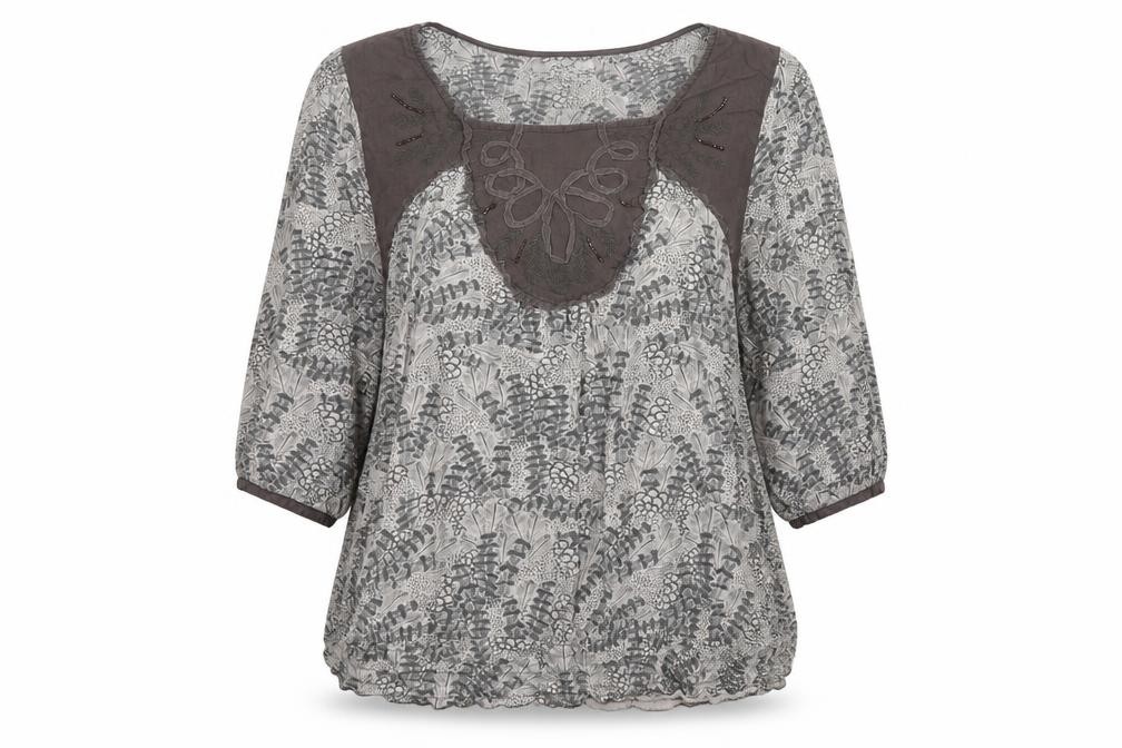 NEXT Womens Basic Blouse Size 18 Grey Geometric Square Neck Short Sleeve - front view