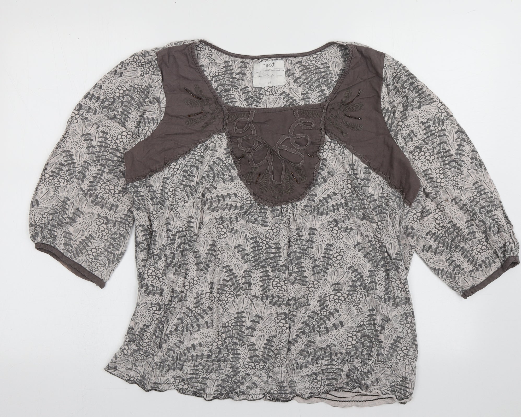 NEXT Womens Basic Blouse Size 18 Grey Geometric Square Neck Short Sleeve - reverse view