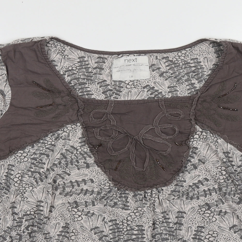 NEXT Womens Basic Blouse Size 18 Grey Geometric Square Neck Short Sleeve - close detail