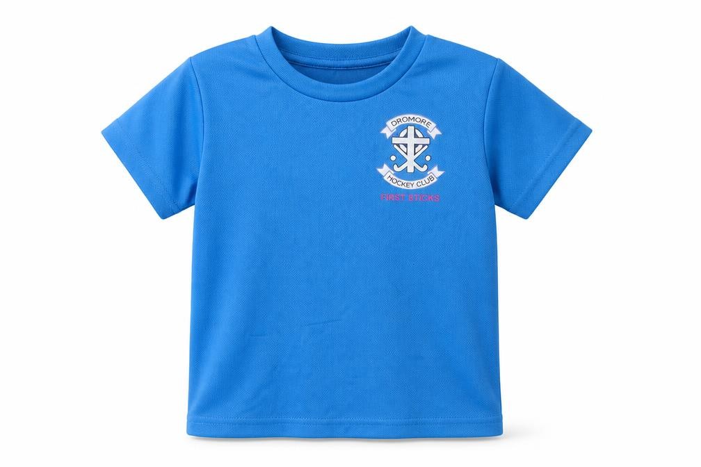 Awdis Boys Basic T-Shirt Size 3-4 Years Blue Crew Neck dromore hockey club - front view