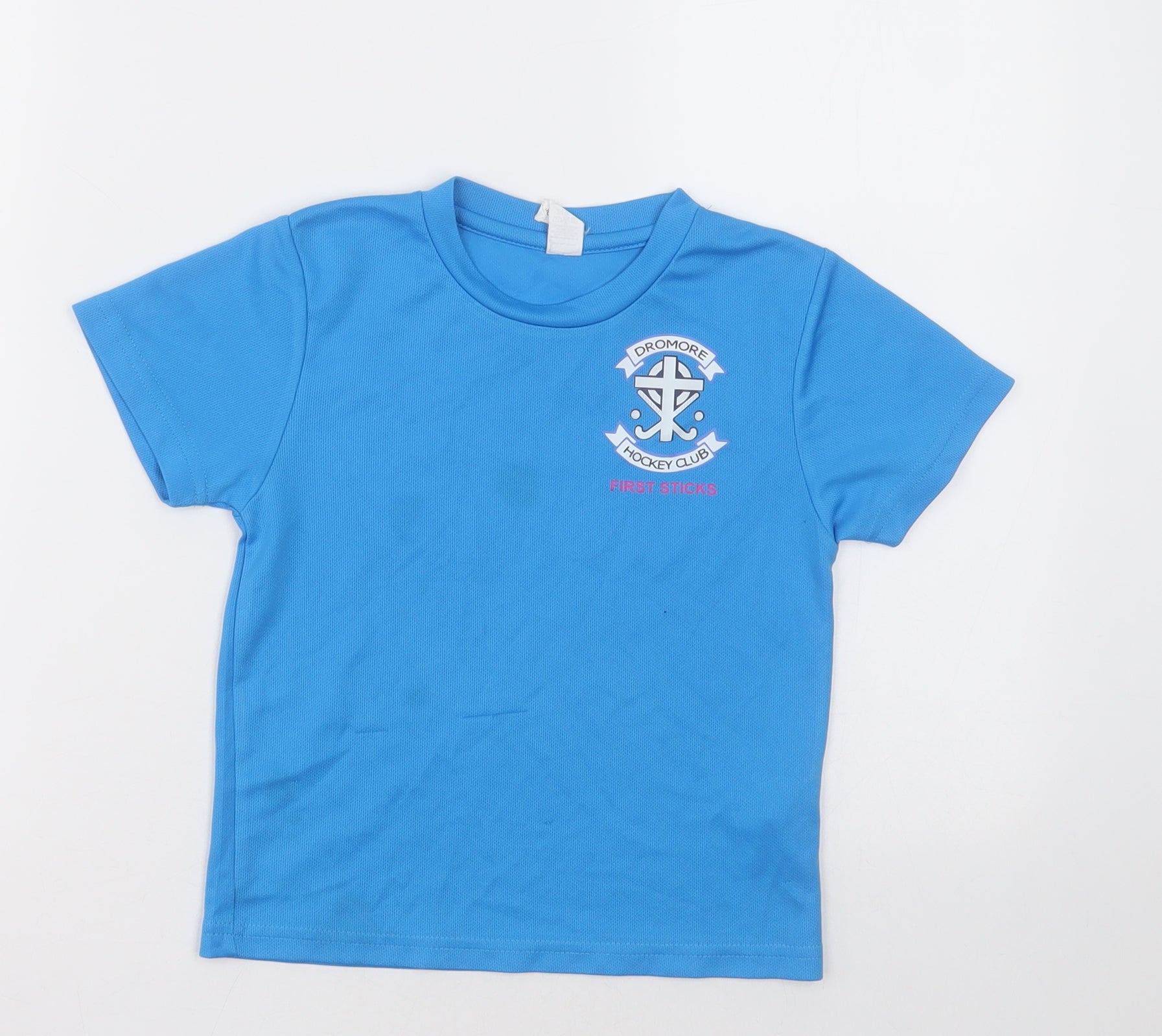Awdis Boys Basic T-Shirt Size 3-4 Years Blue Crew Neck dromore hockey club - reverse view