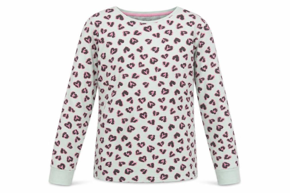 F&F Girls Cami Pyjama Top Size 12-13 Years Green Animal Print Long Sleeve - front view