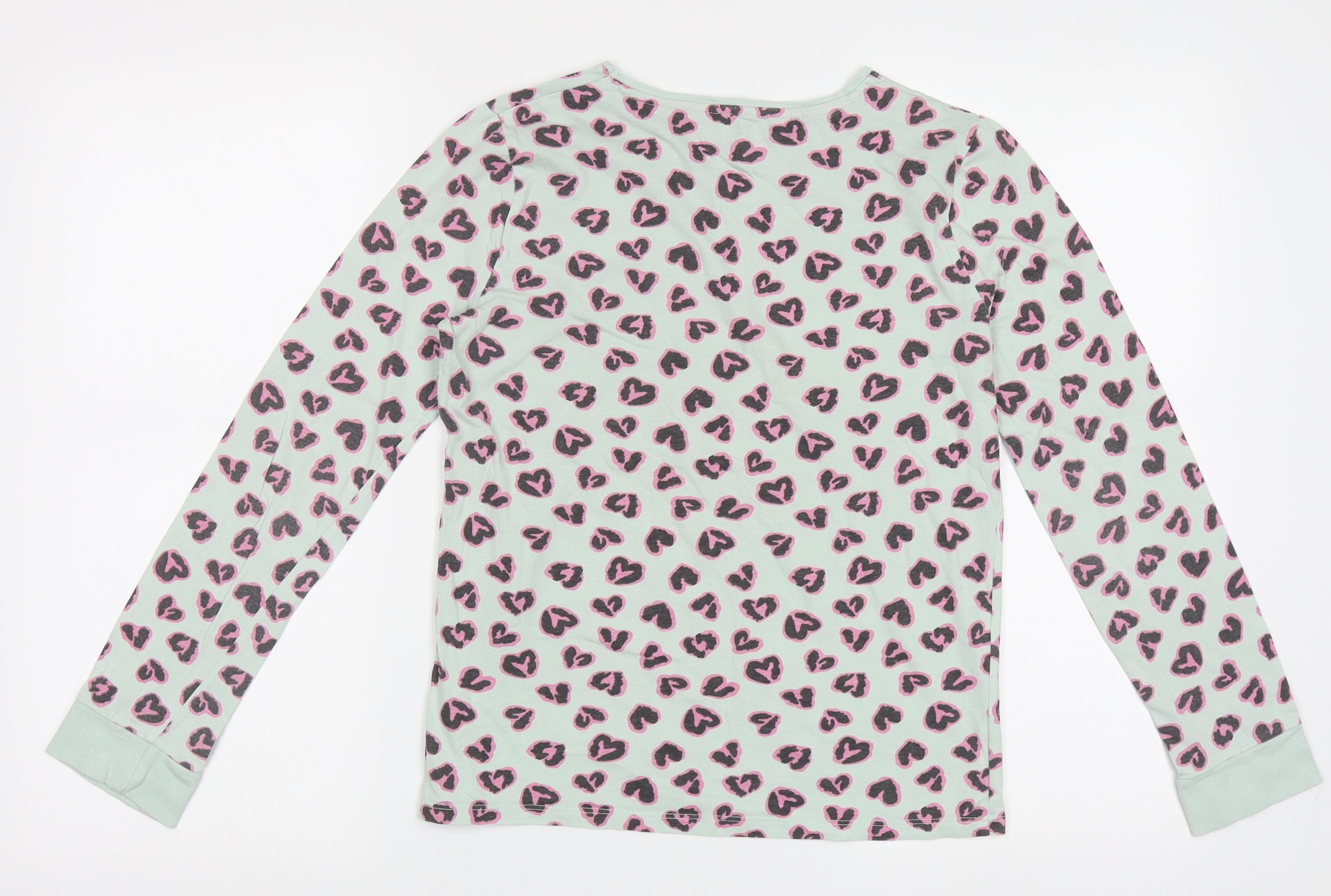 F&F Girls Cami Pyjama Top Size 12-13 Years Green Animal Print Long Sleeve - label detail
