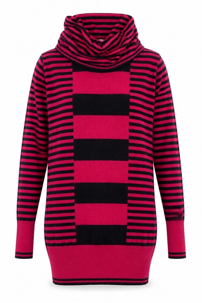 Per Una Womens Pullover Jumper Size 8 Pink Roll Neck Striped Long Sleeve - front view