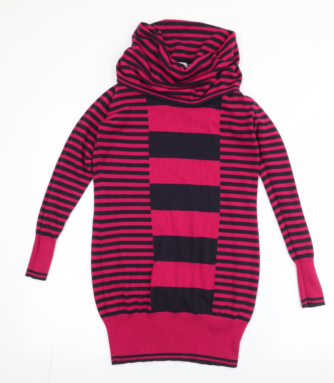 Per Una Womens Pullover Jumper Size 8 Pink Roll Neck Striped Long Sleeve - reverse view