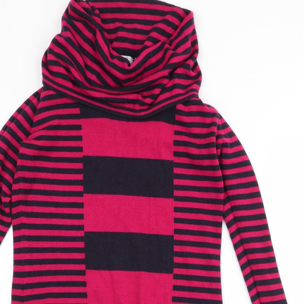 Per Una Womens Pullover Jumper Size 8 Pink Roll Neck Striped Long Sleeve - close detail