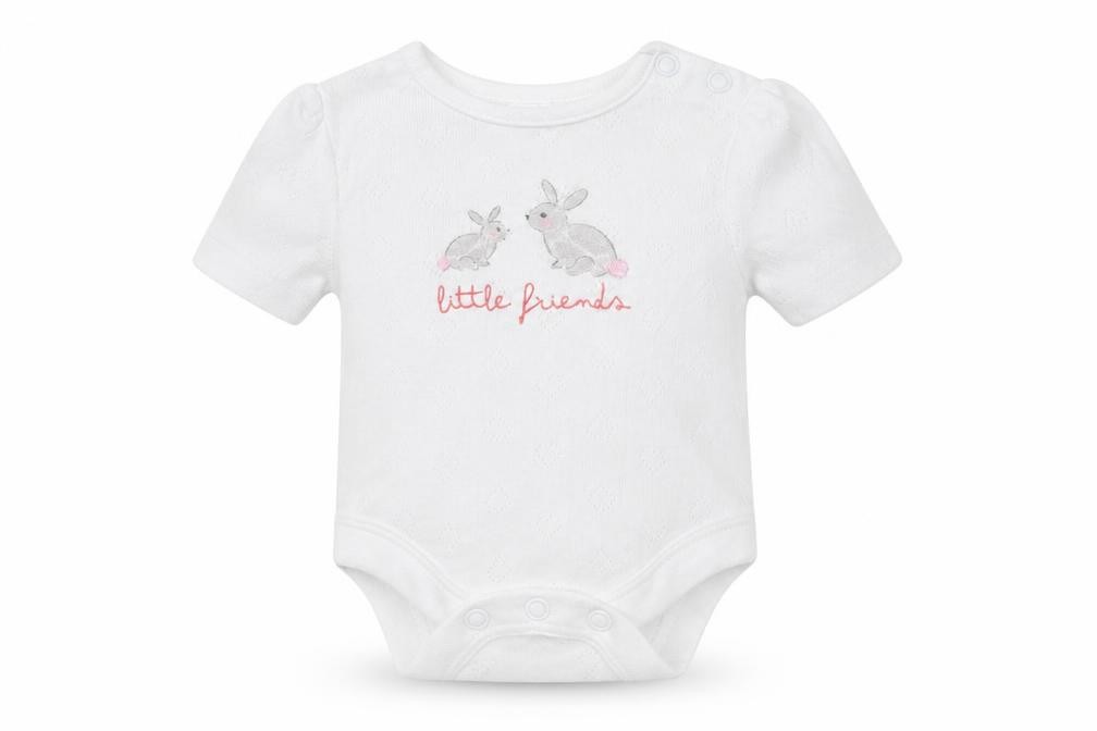 F&F Baby Romper One-Piece Size 0-3 Months White Tiny Baby Short Sleeve - front view