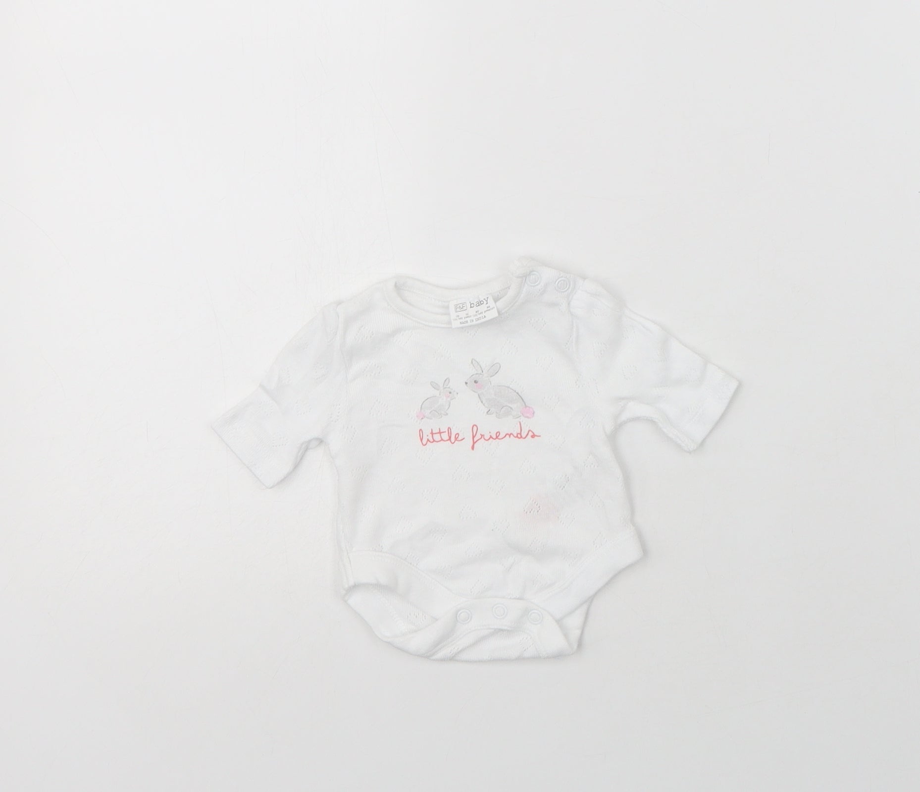 F&F Baby Romper One-Piece Size 0-3 Months White Tiny Baby Short Sleeve - reverse view