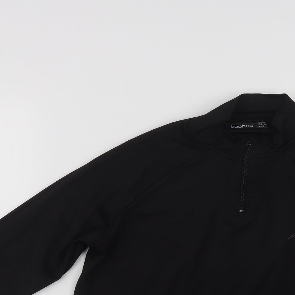 Boohoo Womens Henley Sweatshirt Size 10 Black Long Sleeve - close detail