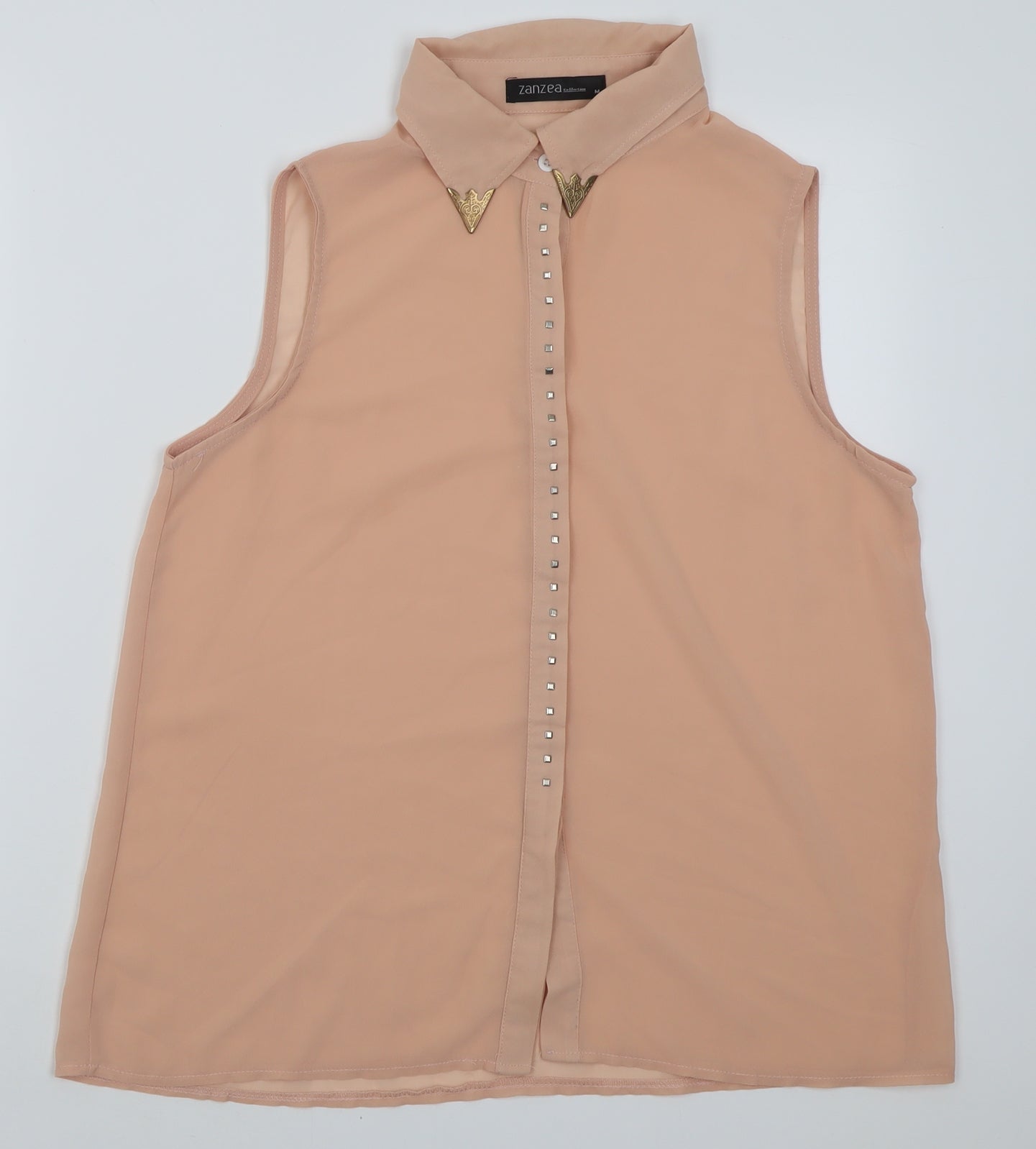 Zanzea Womens Basic Button-Up Size M Pink Collared Sleeveless - reverse view