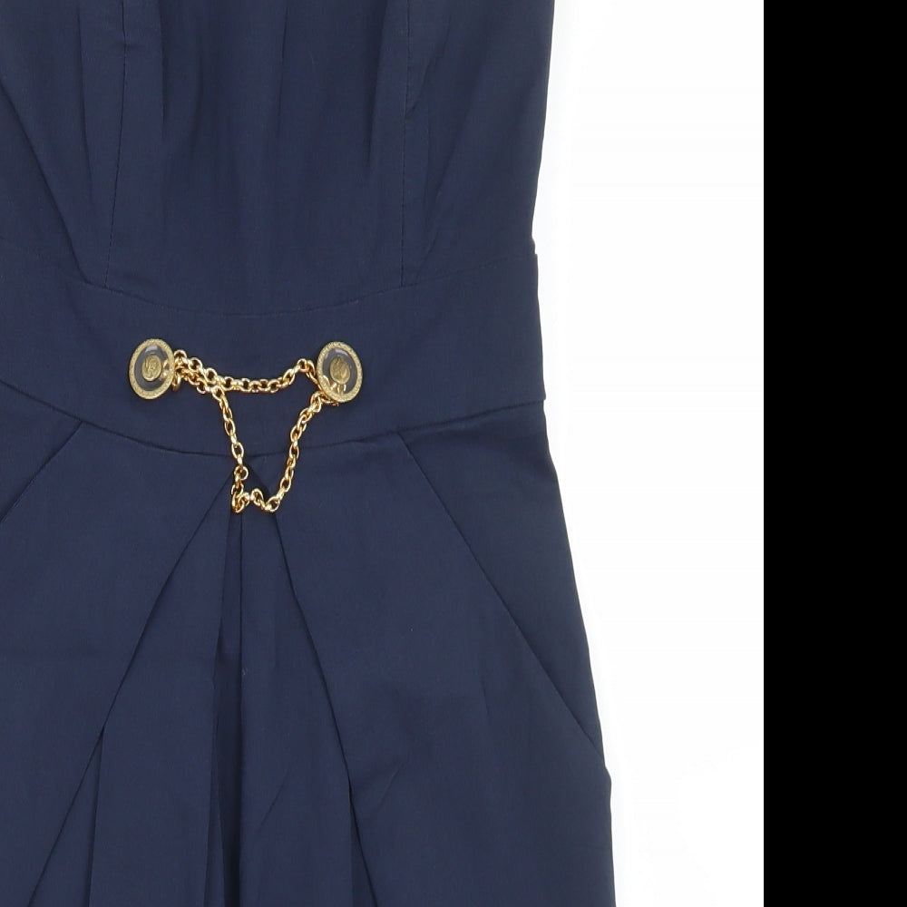 Miso Womens Pencil Dress Size 10 Blue Short Sweetheart Sleeveless Buckle - close detail