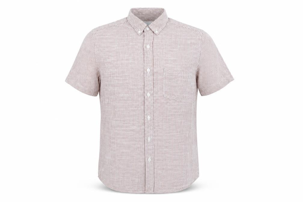 Topman Mens Button-Up Size S Red Striped Collared Short Sleeve - front view