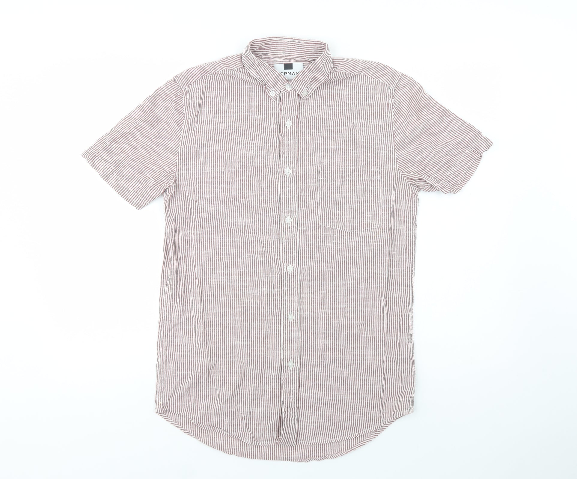 Topman Mens Button-Up Size S Red Striped Collared Short Sleeve - reverse view